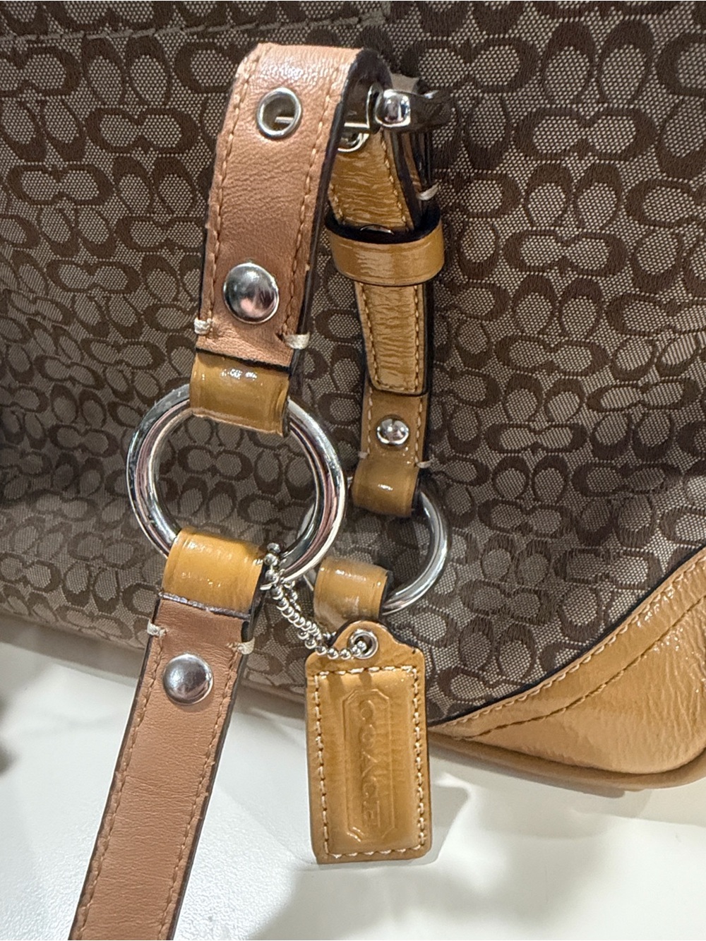 Authentic vintage Coach Signature Gallery Tote Bag khaki Brown w/tan leather - Picture 6 of 16